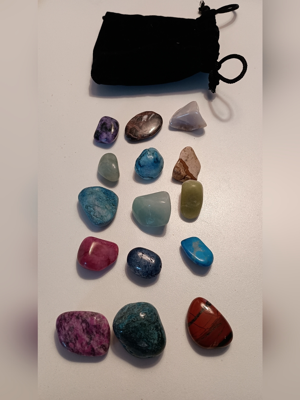 15 Assorted Polished Tumbled Gemstone Set with Velvet Pouch - Multicolor